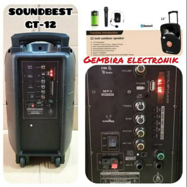Speaker aktif portable bluetooth 12 inch soundbest GT12 speker aktif