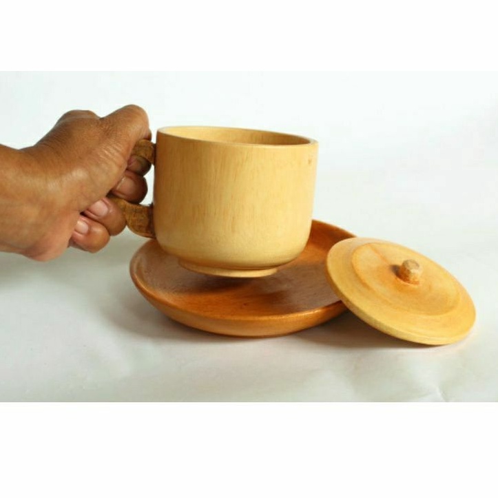 SET CANGKIR MUG GELAS LEPEK COASTER TUTUP KOPI TEH KAYU MAHONI HAMPERS FOOD GRADE