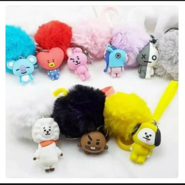 Gantungan Kunci BT21 Pompom Lucu - Gantungan Kunci BT21 Termurah Lucu