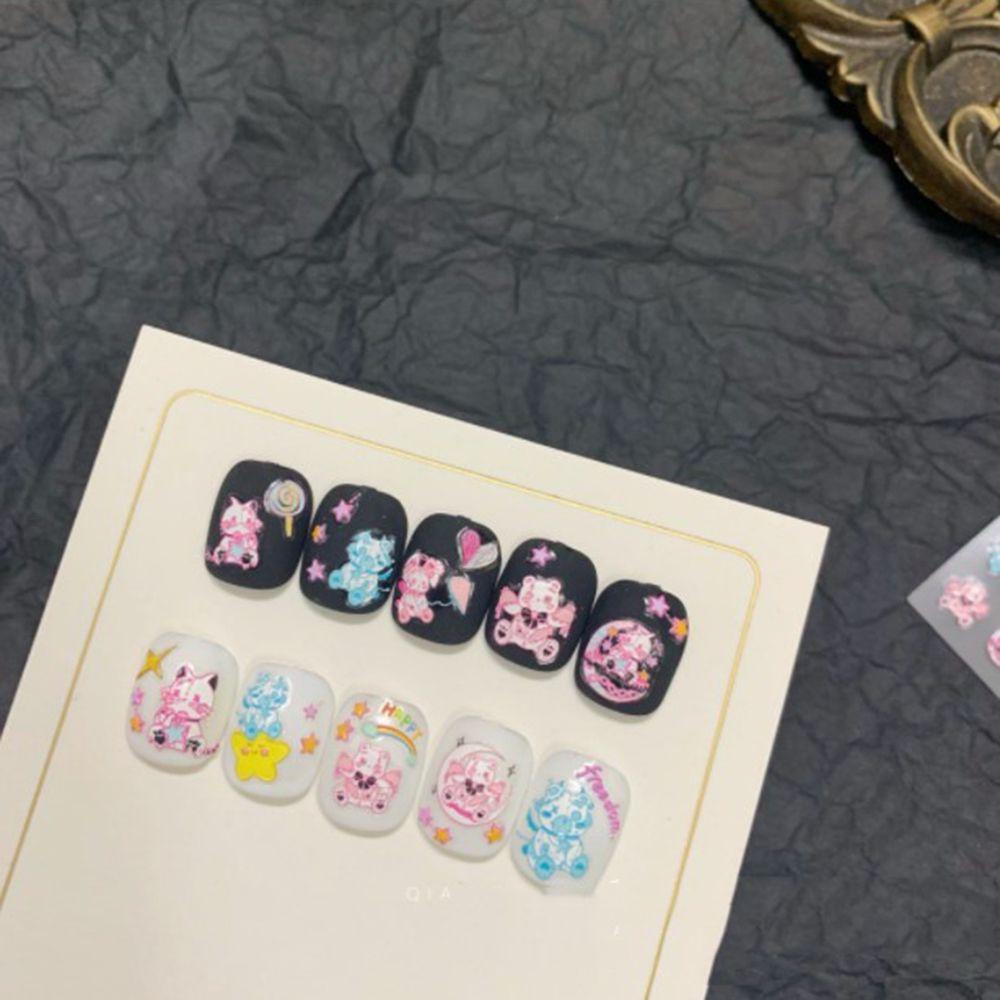 AUGUSTINA Agustina Nail Art Stiker Kawaii 5D Decal Pink Bunny Perekat Relief DIY Aksesoris Kuku