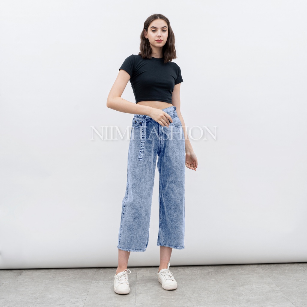 NIMI - Celana Kulot Jeans Boyfriend Jeans Wide Leg Kulot Wanita