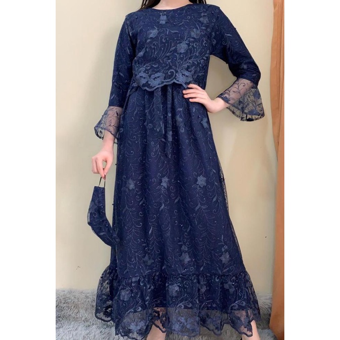 Long Dress Kondangan Muslim Mewah Bahan Premium Brokat F64