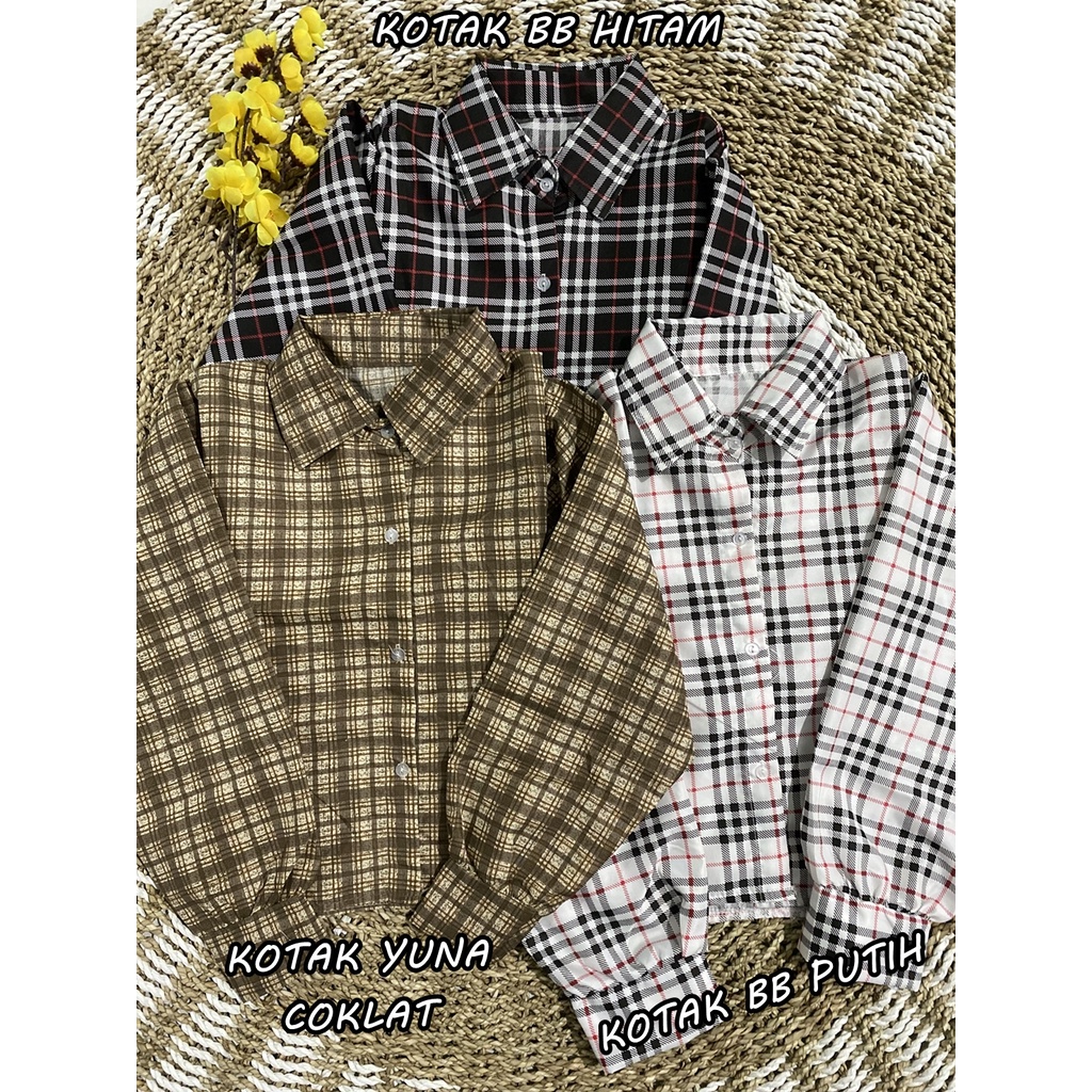 KEMEJA CROP LENGAN PANJANG TARTAN / KEMEJA KOTAK OVERSIZE CROPTY / CROP TARTAN SHIRT / KEMEJA LENGAN BALON