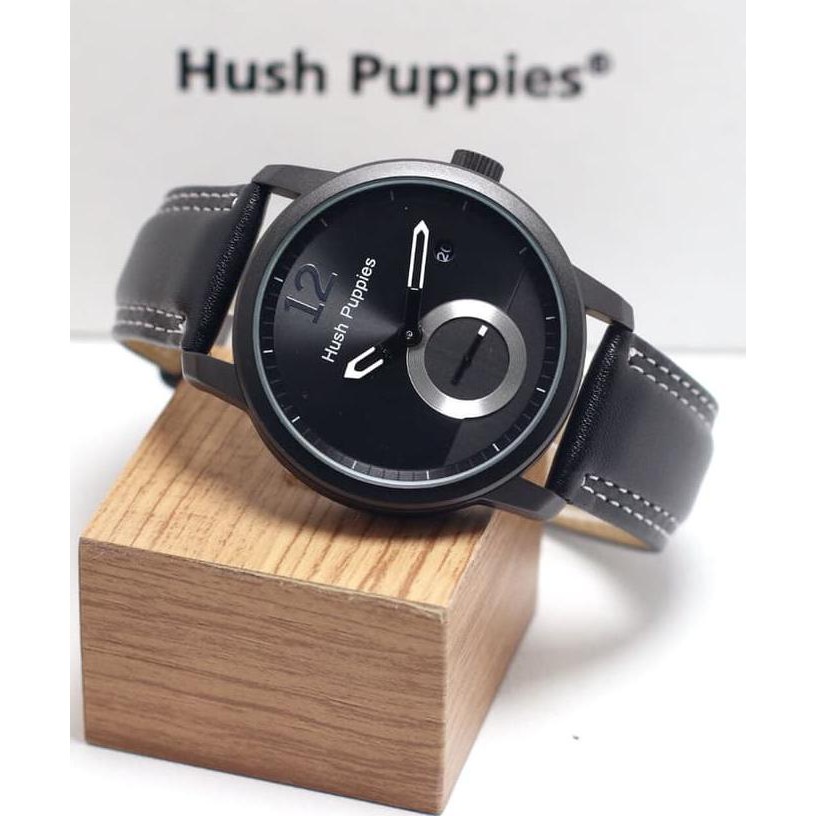TERBARU JAM TANGAN HUSH PUPPIES 2348 CHRONO DATE BODY FULL BLACK LEATHER TERLARIS