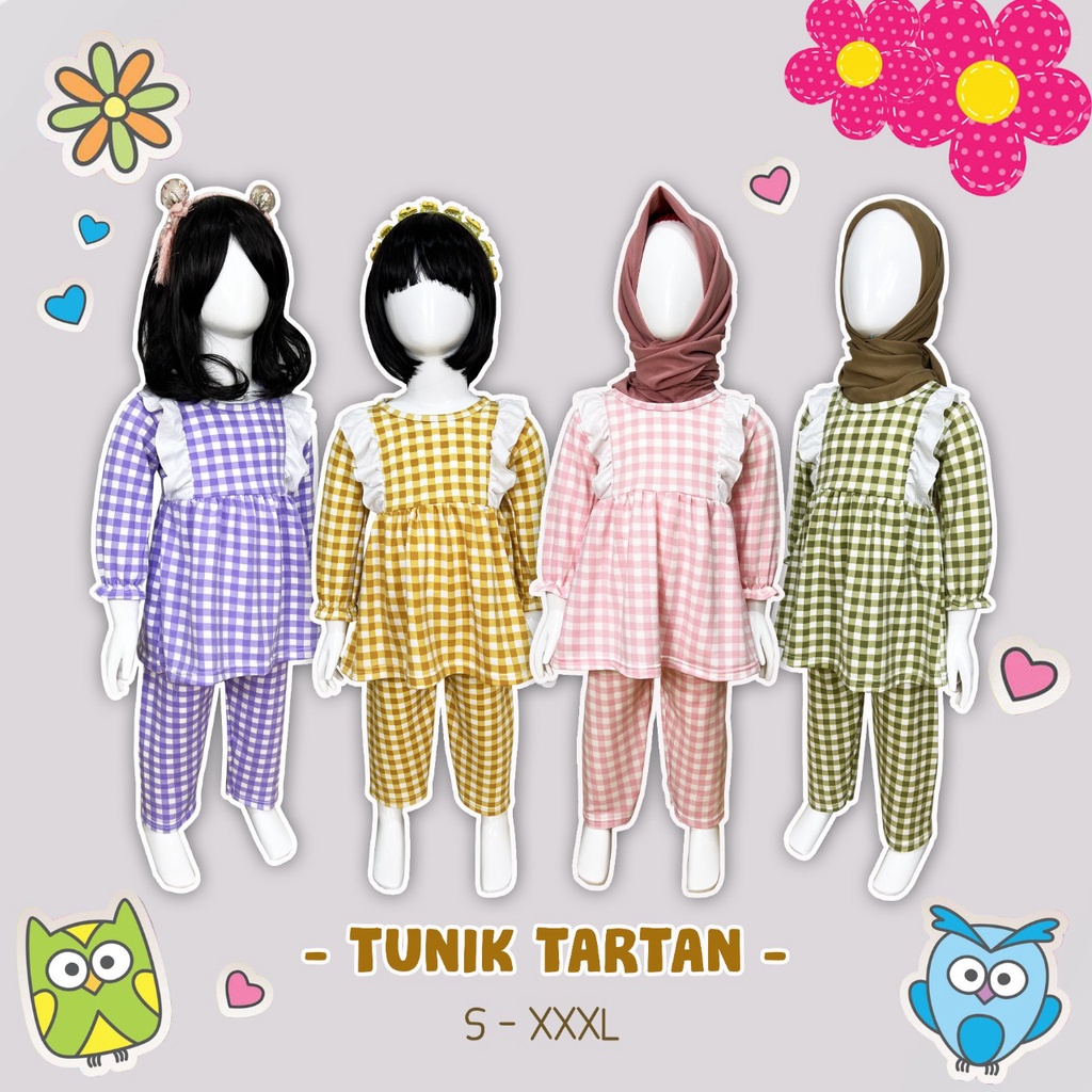 OWLET- SETELAN TUNIK TARTAN / SETELAN TARTAN / SETELAN ANAK PEREMPUAN