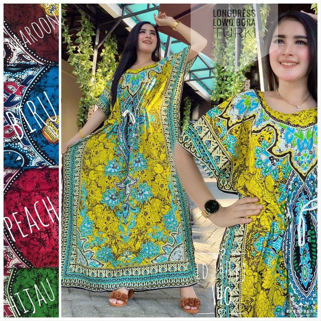 Bora Turki Daster Kekininan Jumbo Batik Rayon Premium Dress Wanita Lengan Lowo  Baju Wanita Kekinian LD 140  cm