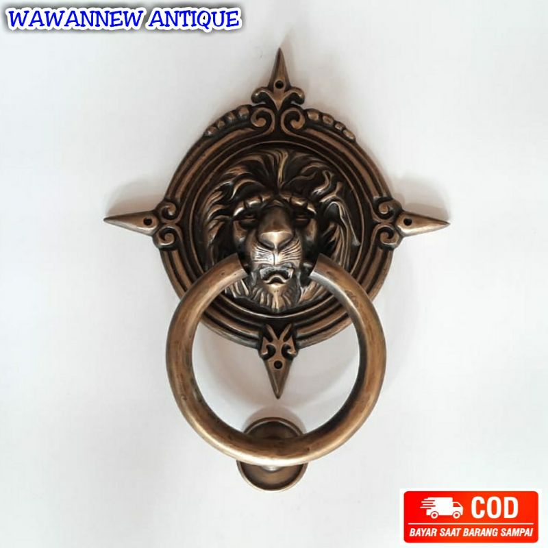 Ketukan Pintu Rumah Pagar Kuningan Antik Motif Singa Jumbo 30cm