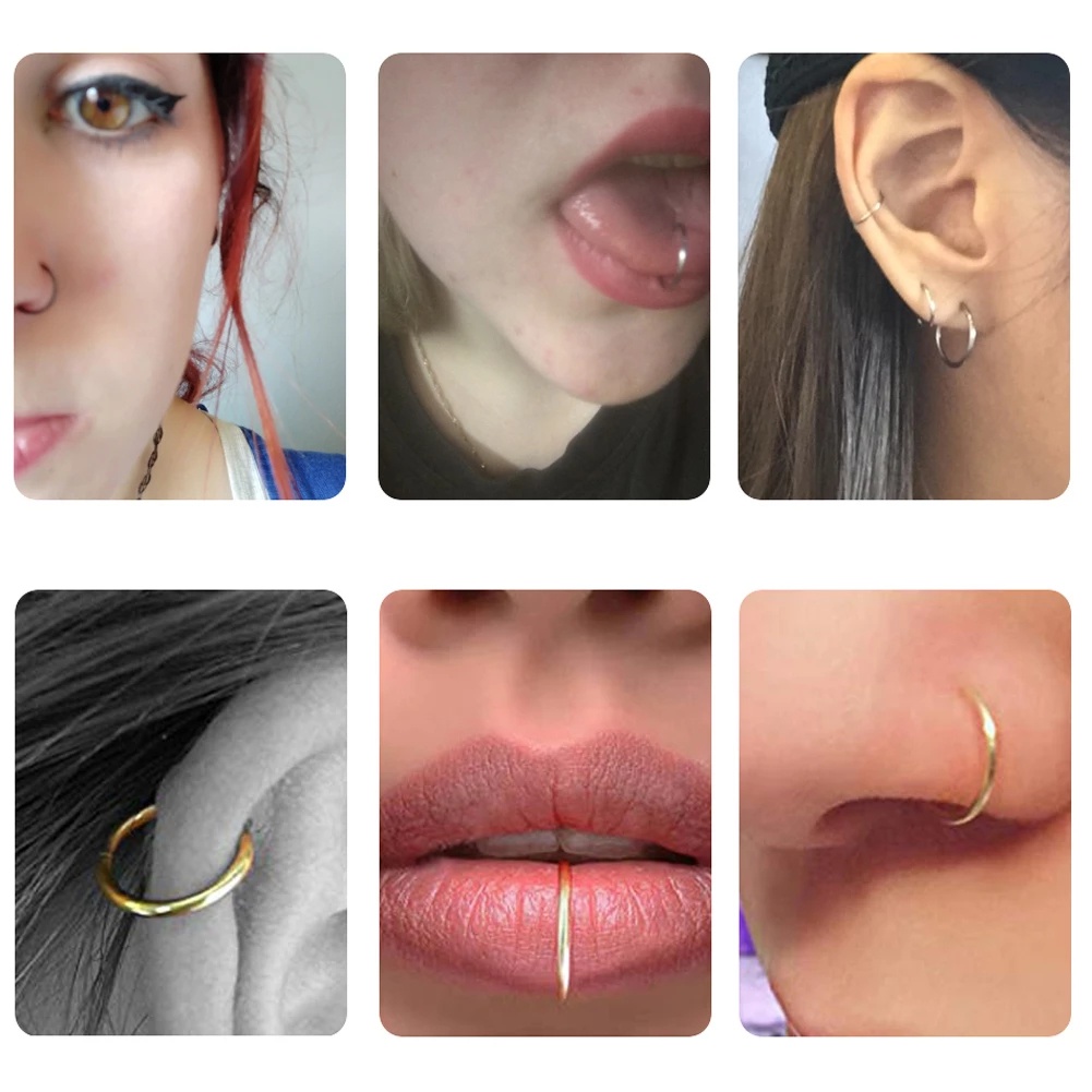 1pc Cincin Tindik Bibir / Hidung Palsu Bahan Titanium Stainless Steel Ukuran 6 / 8 / 10 / 12mm Untuk Wanita