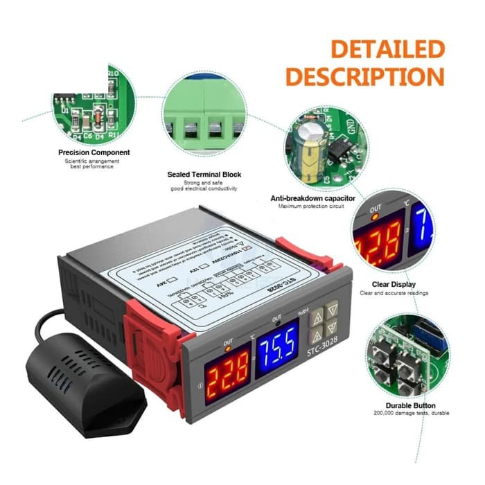 STC-3028 Themohygrostat 220V AC Temperature &amp; Humidity Controller