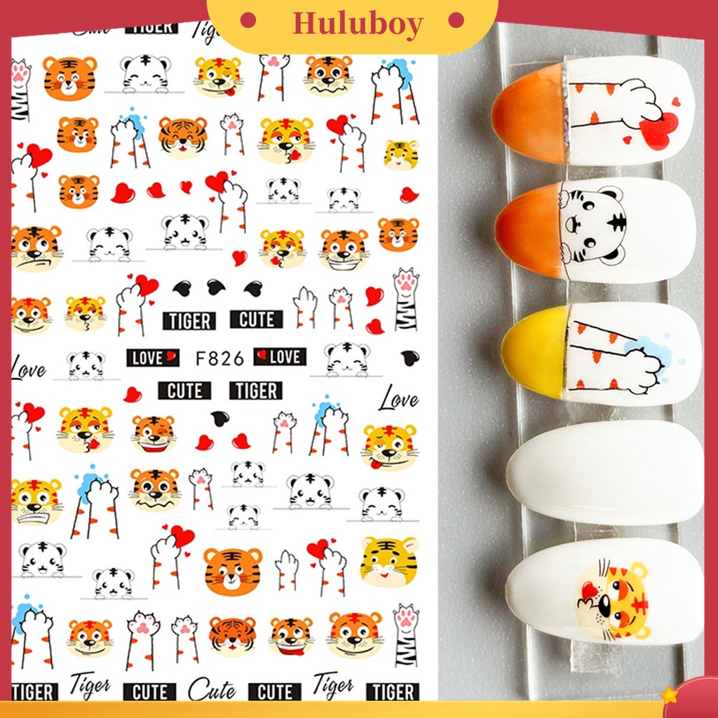 Huluboy Huluboy♡ Stiker Kuku 3D Motif Hewan Harimau Untuk Manicure