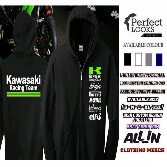 JAKET ZIPPER KAWASAKI RACING TEAM NINJA ELF PREMIUM QUALITY