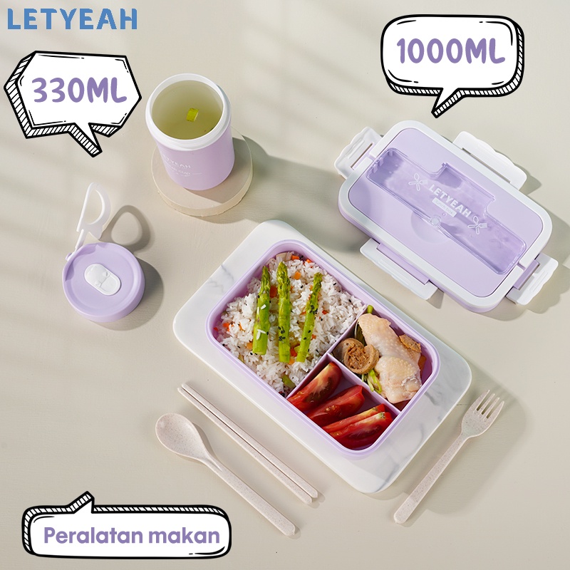 letyeah Lunch box set tas bekal /1000ml tempat makan kotak Makan dan 330ml cangkir sup