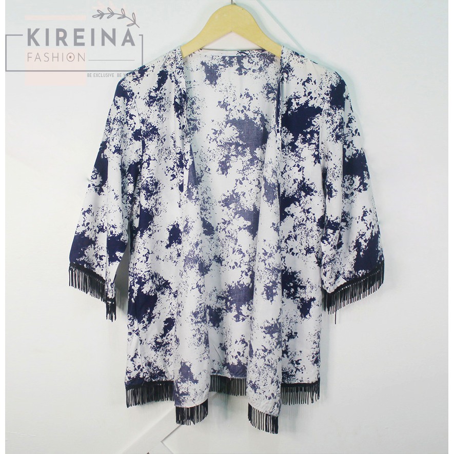 Kardigan Outwear Wanita Motif Cetak Bahan Rayon | Kireina Fashion