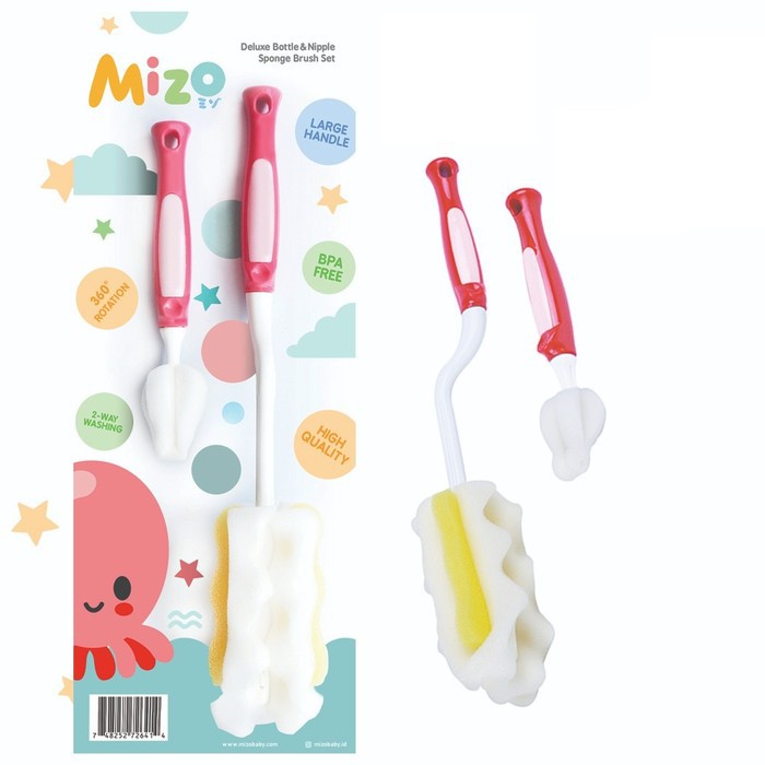 Mizo Deluxe Bottle &amp; Nipple Sponge Brush Set - Sikat Botol