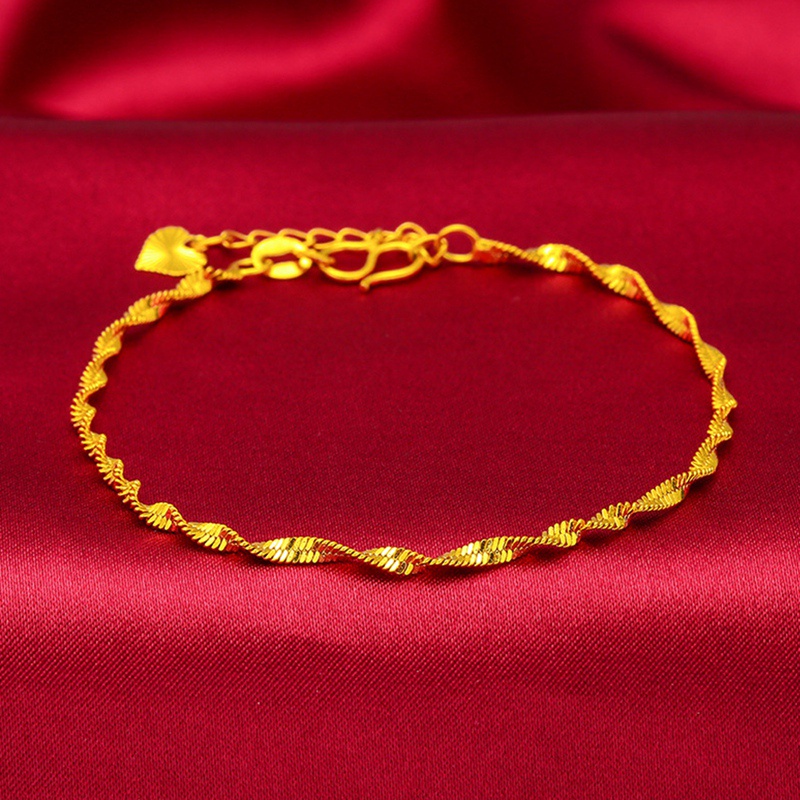 Gold Bracelet Women's Water Wave Pattern Korean Jewelry Retro Simple Twisted String Thin Chain