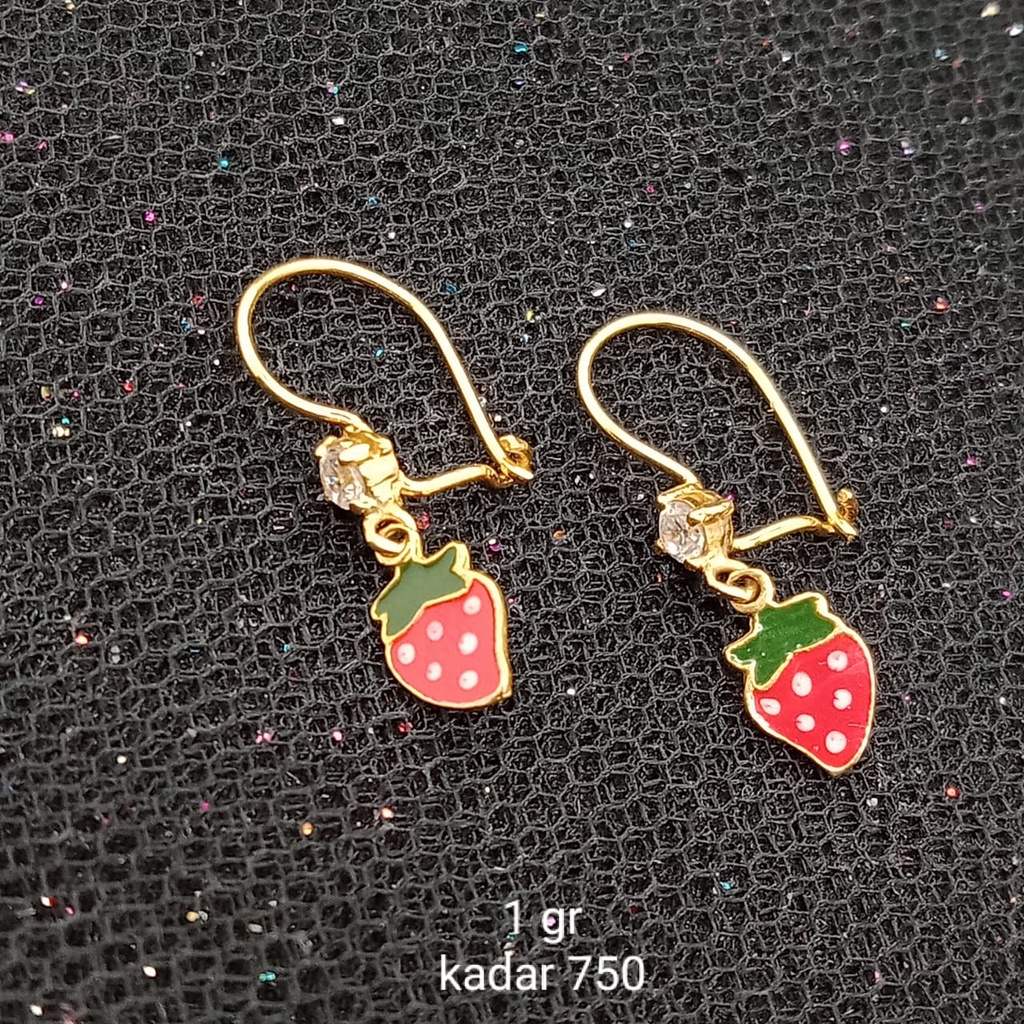 Anting Emas 17 K kadar 750 - model strawberry batu berat 1 gram - 1034