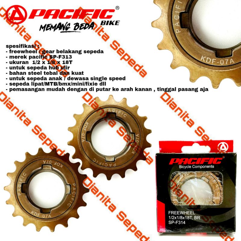 freewheel 18 T sepeda anak lipat bmx mini fixie single speed gir gear belakang pacific 18T hub ulir