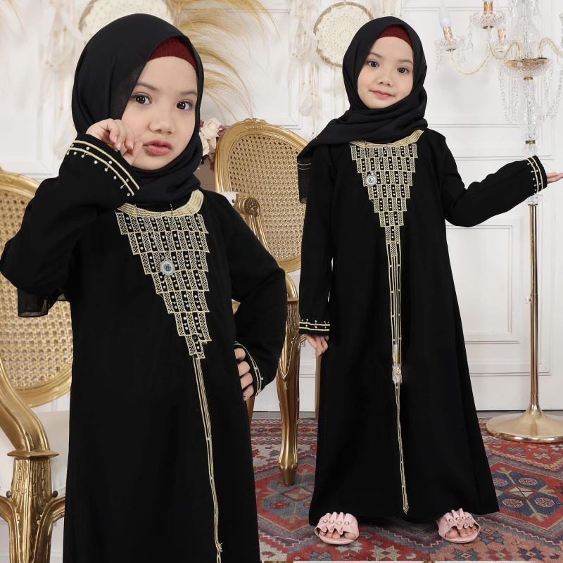 New Abaya Gamis couple ibu dan anak Maxi Dress Arab Saudi Bordir piramid Turki Umroh Dubai Turkey India Wanita Hitam