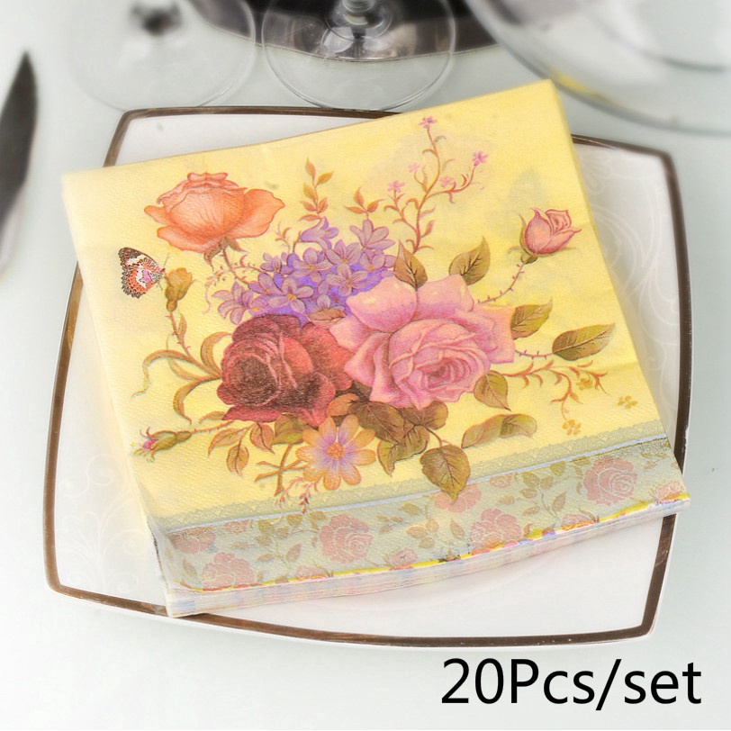 20pcs Rose Flower Tissue Paper Decoupage Napkin Party