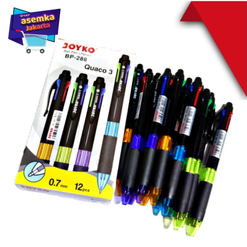 Ball Pen Pulpen Pena Joyko BP-288 Quaco 4Warna 12pcs