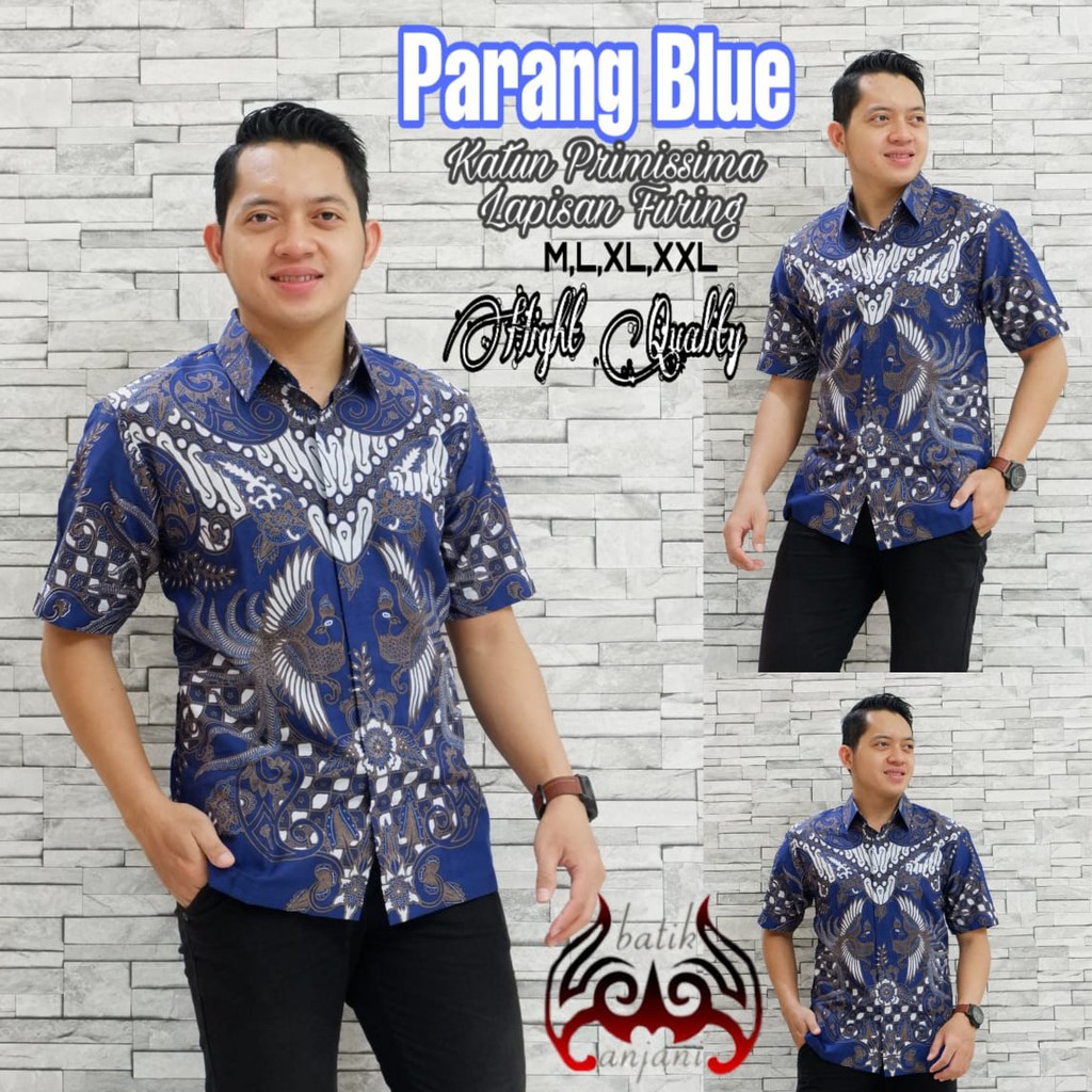 PARANG BLUE ANJANI KEMEJA BATIK SOLO PRIA LENGAN PENDEK LAPIS FURING ATASAN BATIK PREMIUM MODERN KATUN HALUS KOKO ARDHANA PLATINIUM KOKO ARDHANA NAVY BRAMALYA SKANDIA GURDHO PARI PAMUNGKAS PARANG SRUNING SOGAN GARDHA HITAM GUNUNGAN CATUR DARYATA PRAJA