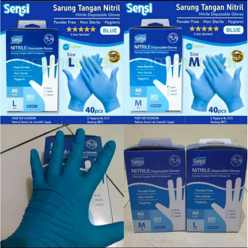 Promo !! Sensi Sarung Tangan Nitrile Powdered/Sensi Gloves Vinyl isi 40/Disposable Gloves Latex 40pc