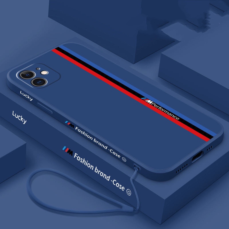 BMW Hand strap + liquid case iPhone 12 pro max 11 pro max Xs max XR 7/8/se2020 7plus/8plus all-inclusive soft shell casing iphone-Dark blue