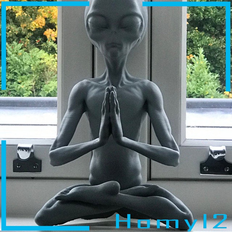 [HOMYL2] Alien Figurine Desktop Meditation Statue Home UFO ET 15x9cm Sculpture Crafts