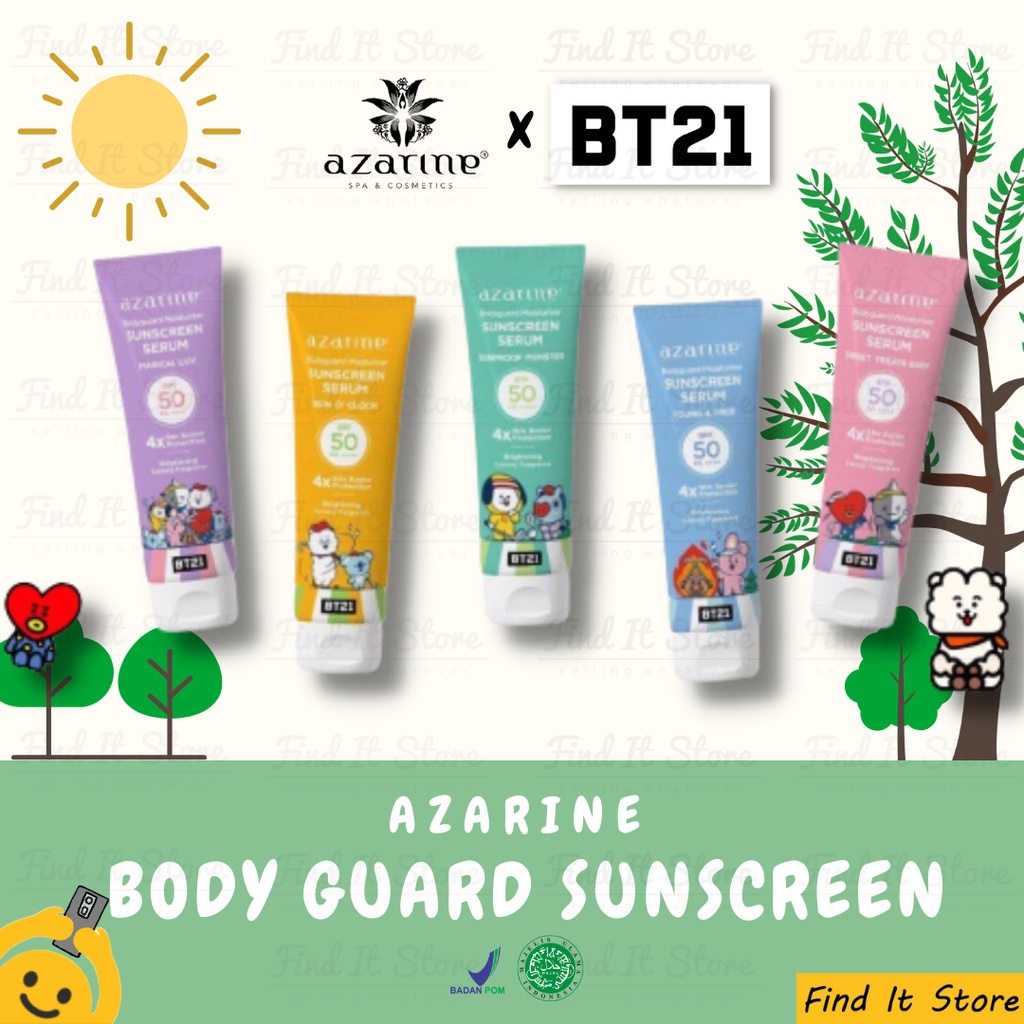 Azarine Body Guard Moisturizer Sunscreen Serum BT21 SPF 50 PA++++ 100ml | BPOM Original BTS Collab Sun Protection