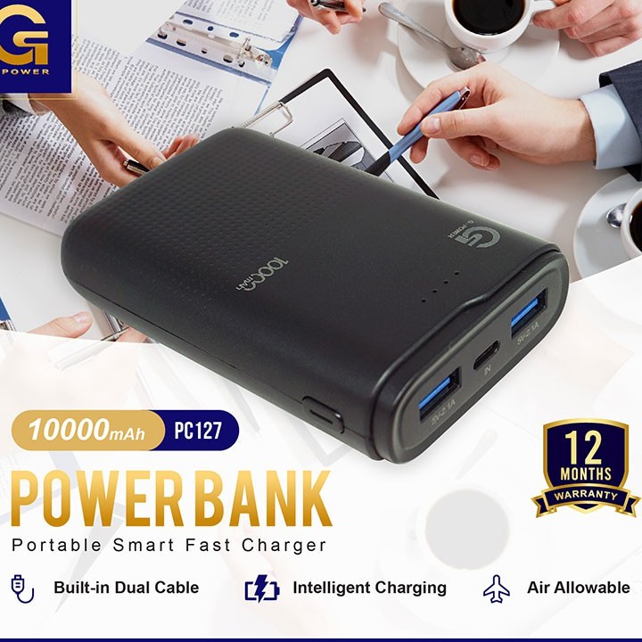 GPOWER POWERBANK PC-127 10000mAh with Built-in DUAL CABLE, INTELLIGENT CHARGING &amp; SAFE FOR FLIGHT