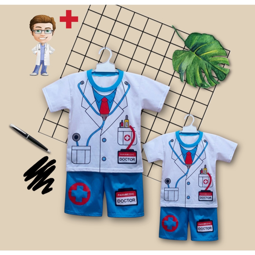 Setelan Dokter Lengan Pendek Anak Umur 2 - 10 Tahun Pakaian Baju Kaos Dokter Lengan Pendek Atasan Anak SGL