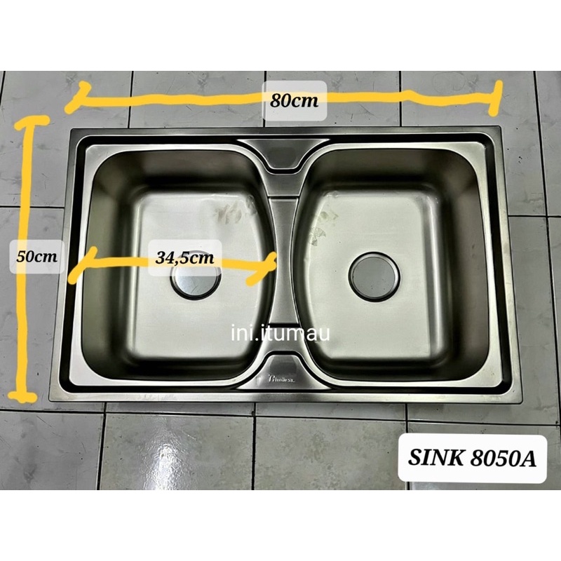 KITCHEN SINK ZINK PRIMAR 2 BOWL 8050  DUA MANGKOK LUBANG INCLUDE AVUR TERMASUK AVUR STAINLESS STEEL 