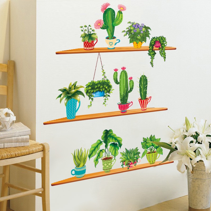 Reliza Wall Sticker Cactus In Style Pot Garden LDR9309 Stiker Dinding