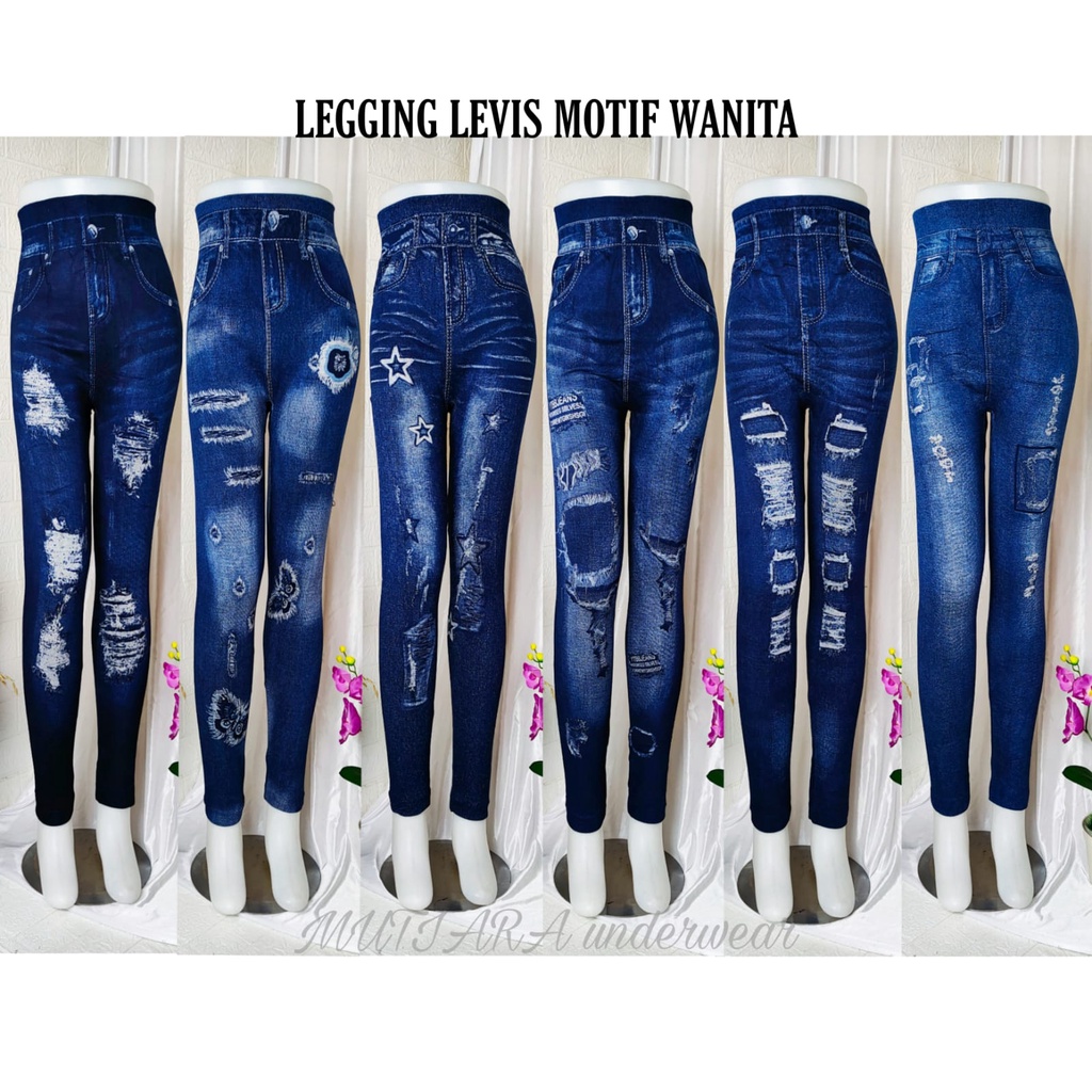 Legging Wanita Import Motif Jeans Bahan Rajut Import Fit to XXL/Celana Panjang Wanita Motif Levis