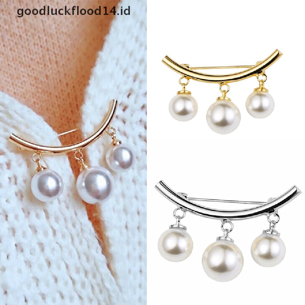 [OOID] Fashion Pearl Fixed Strap Charm Safety Pin Brooch Sweater Cardigan Clip Chain ID