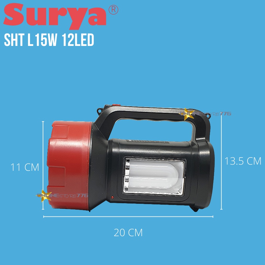 LAMPU SENTER LED EMERGENCY SURYA SHT L15W 12LED / EMERGENCY LAMP LED / RECHARGEABLE / TAHAN 8 JAM CAHAYA PUTIH