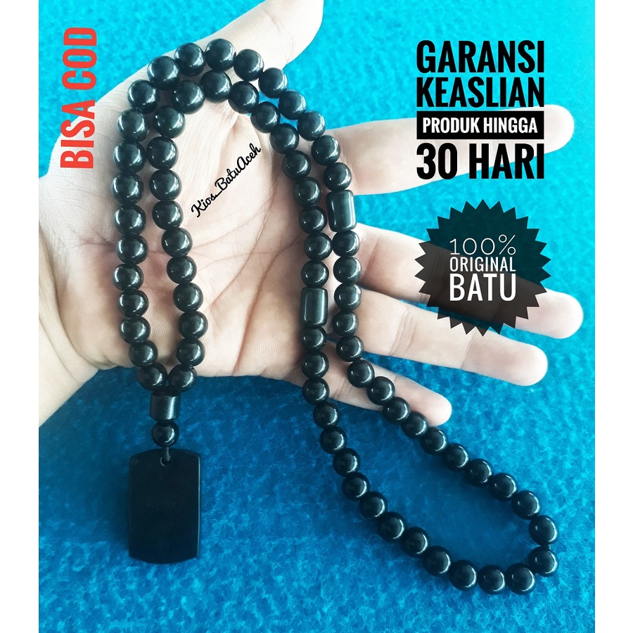 Kalung Liontin Batu Giok Hitam Black Jade Original Asli Aceh Bulat