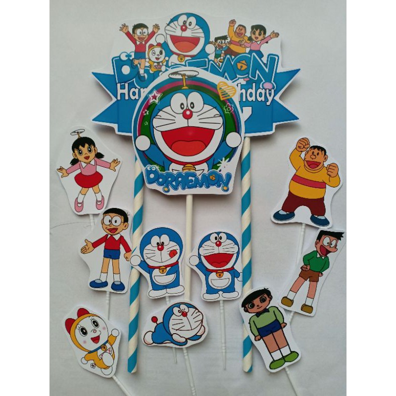 TOPPER CAKE GAMBAR DORAEMON dan Kawan Kawan CUSTOM NAMA - HIASAN KUE ULANG TAHUN