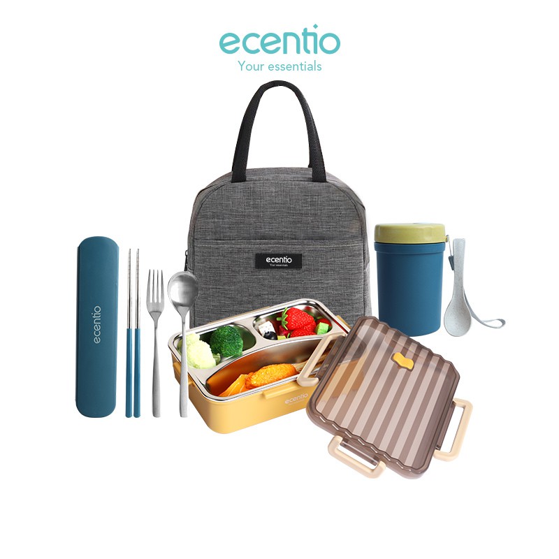 

Ecentio 304 Stainless Steel Lunch Box set/Leakproof tempat bekal Kotak Makan/Kotak Sup/botol