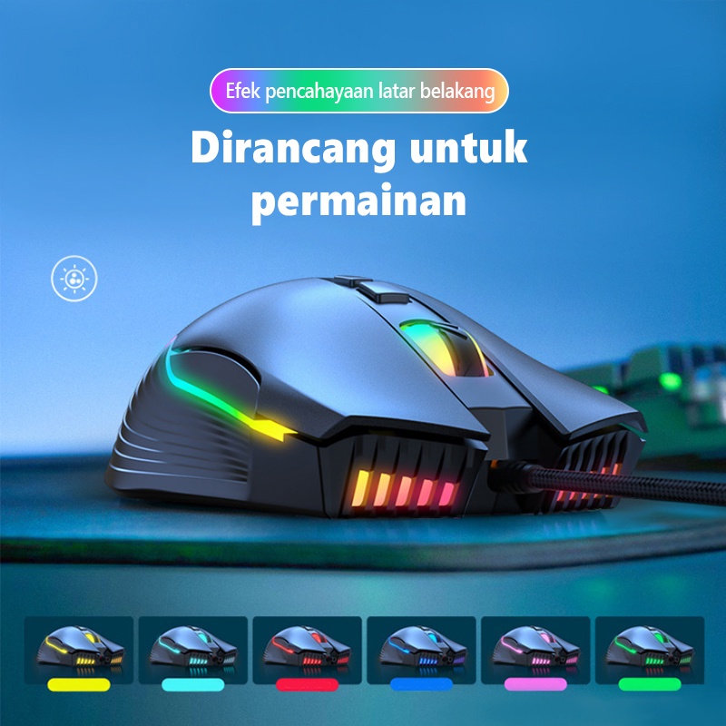 Onikuma CW905 Hitam RGB Wired Gaming Mouse USB Game Mice 7 Tombol Desain Pernapasan Warna LED