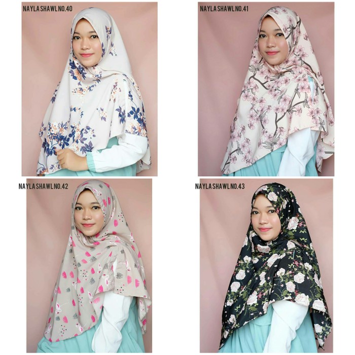 Jilbab Khimar, Jilbab Kimar Khimar Nayla Motif Bunga (Hijab Instan Wolvis / Wollpeach / Wolfis)