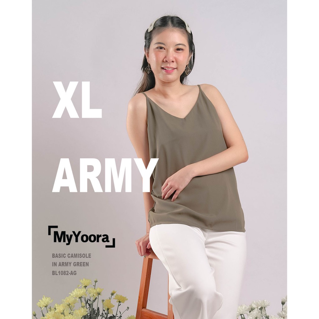 MyYoora Basic Camisole Tank Top Tanktop Cami Wanita BL1082-XL-Army-Adjustable