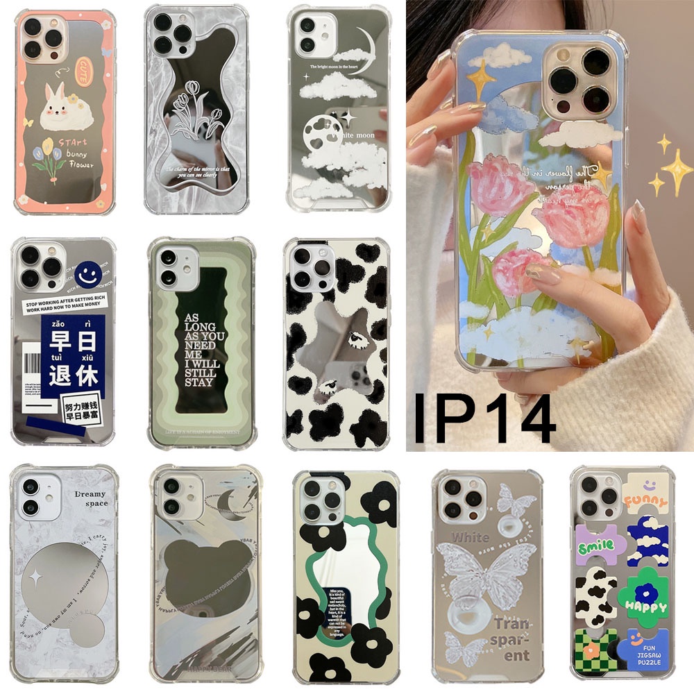 Ins Casing Pelindung Motif Bunga Tulip Dengan Cermin Makeup Untuk Iphone 14 PRO MAX