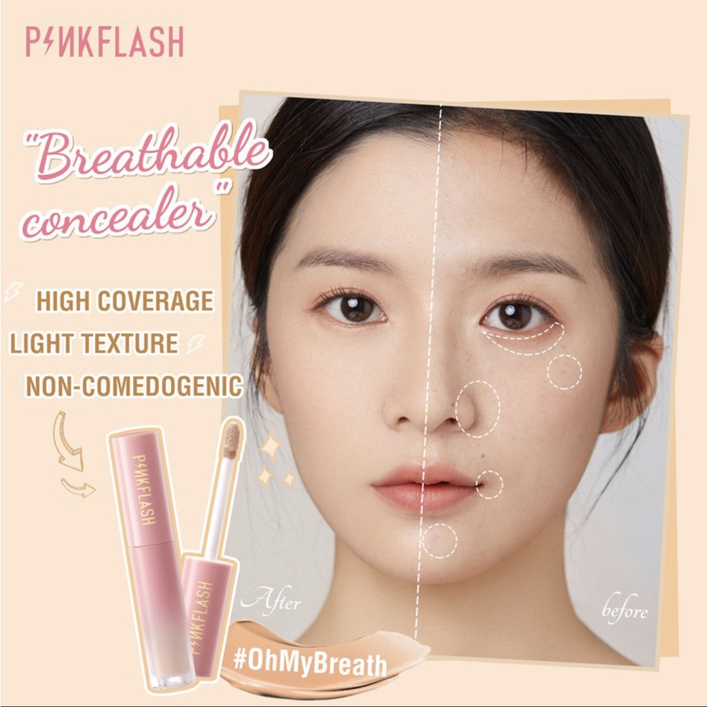 PINKFLASH OhMyBreath Breathable Liquid Concealer Tahan Lama Matte 5 Colors PINK FLASH