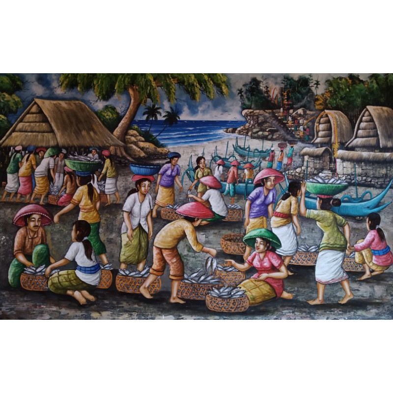 Lukisan pasar ikan | Lukisan tradisi | Lukisan indah | Lukisan bagus | Lukisan bali