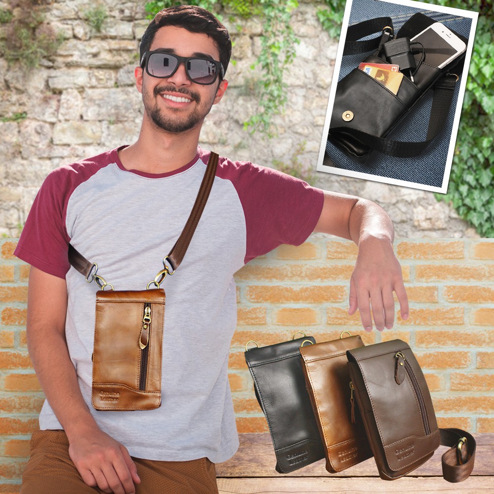 TAS KULIT ASLI MULFUNGSI 3 PEMAKAIAN BERBEDA WAISTBAG FOR 3 SAMRTPHONE BAHAN KULIT SAPI ASLI P21K