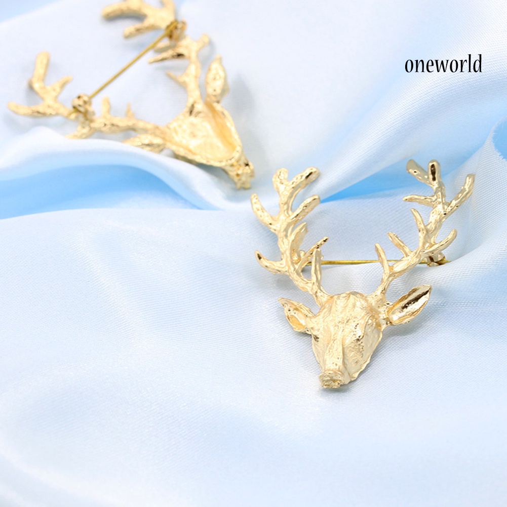 OW@ Fashion Unisex Deer Head Antlers Brooch Pin Scarf Lapel Jewelry Christmas Gift