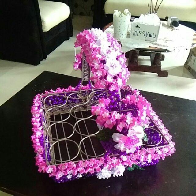 Keranjang Sarung Manik Akrilik Aqua Hias Bunga Tanpa Keranjang