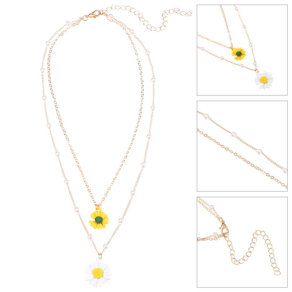 R-flower Daisy Flower Kalung Bohemian Kuning Kerah Putih Jewellery Double Layered