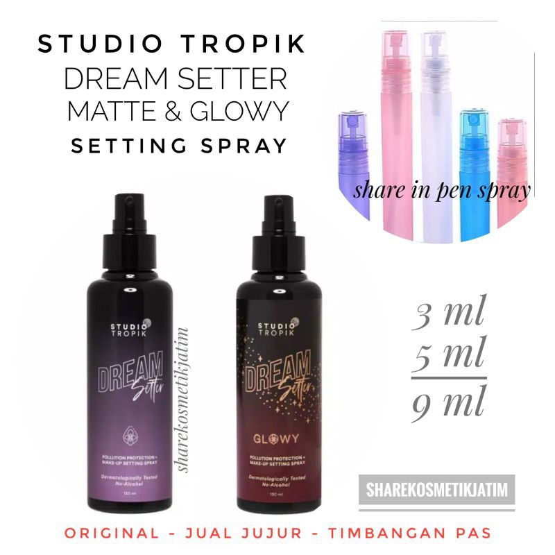 (Share in Pen Spray) Studio Tropik Dream Setter Matte Glowy Satin Pollution Protection Setting Spray Share in Jar